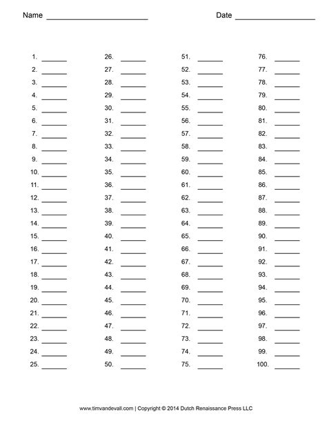 Printable Numbered Paper 1 100 Printable Word Searches