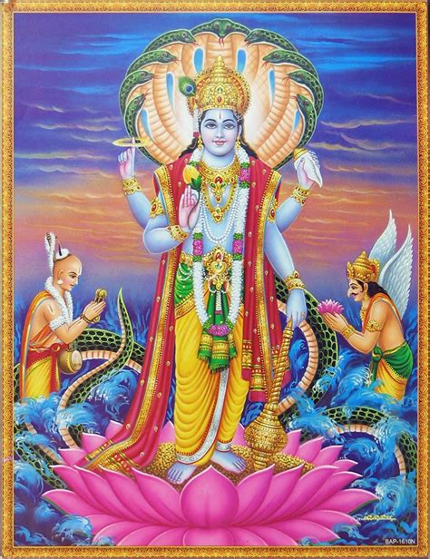 Vishnu Standing On A Lotus Protected By Sheshanaga With Narad And Garuda