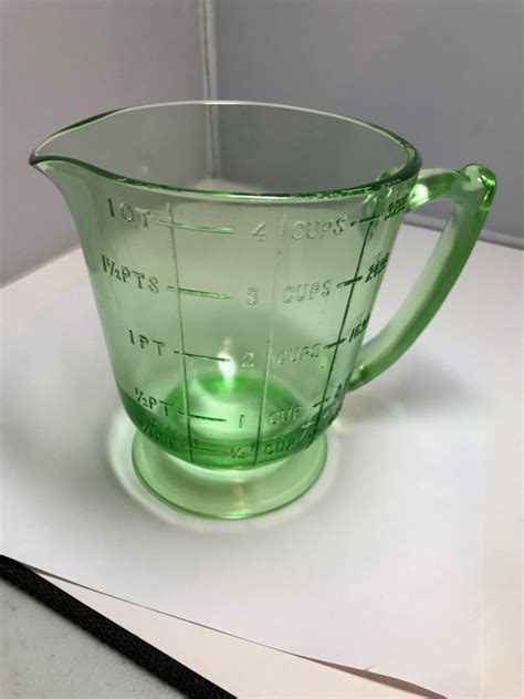 Vintage Green Depression Glass 4 Cup Footed Measuring Pitcher