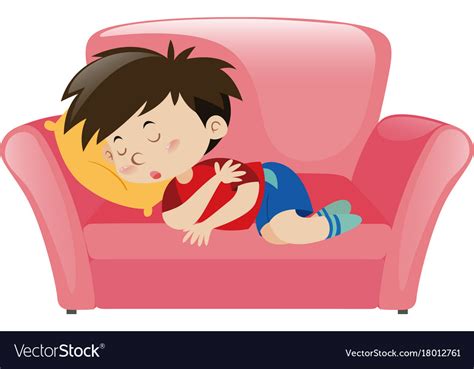 Little Boy Napping On Pink Sofa Royalty Free Vector Image