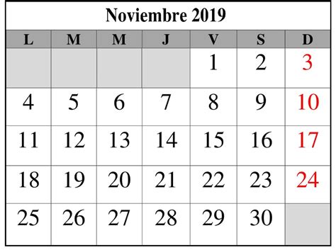 Editable Calendario Noviembre 2019 Calendario Calendario Editable