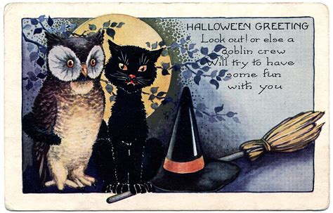 Halloween Clip Art Vintage Owl And Cat The Graphics Fairy