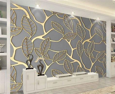 Unique 3d Golden Leaves Pattern Wallpaper Mural Gold Leaf Design For