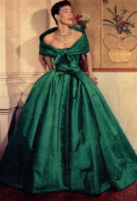 1950s Dreamy Dior Gown In Green Satin This Fabulous Off Shoulder Gown