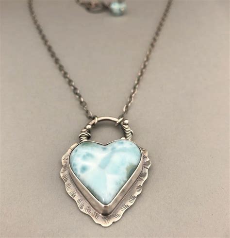Blue Larimar Heart Necklace Silver Valentine T For Her Etsy
