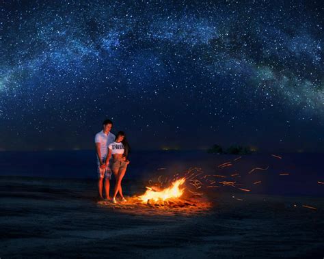 Love Pictures Romantic Couples Night Fire Star Sky Wallpaper Hd