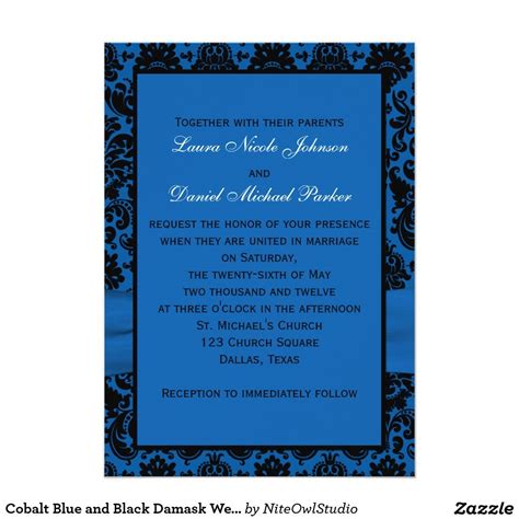 Add photos and text to both sides. Cobalt Blue and Black Damask Wedding Invitation | Zazzle ...