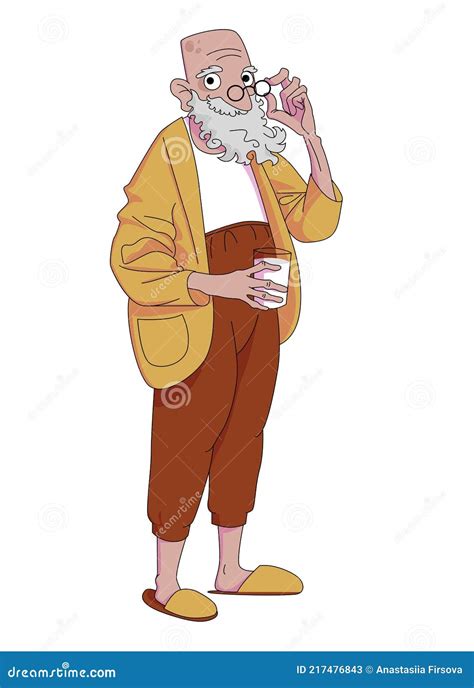A Gray Haired Old Man A Grandfather With Glasses Colored Vector