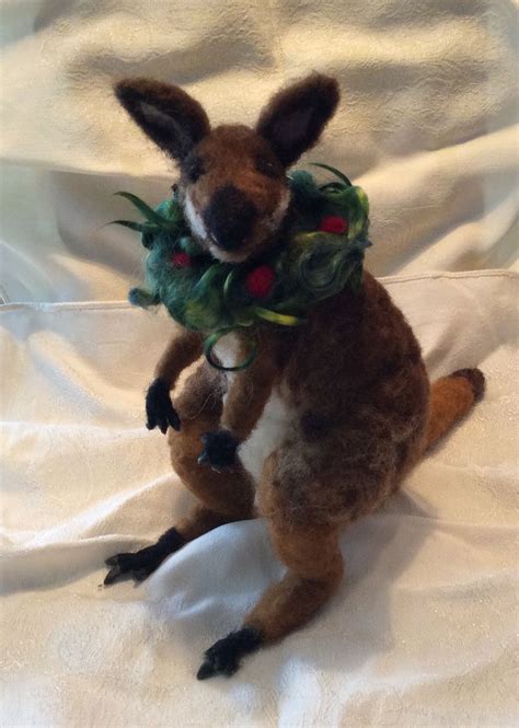 Needle Felted Wallaby In His Christmas Best By Joyfelt Critters