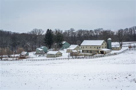 View Of A Snow Covered Farm Near New Freedom Pennsylvania Stock Photo