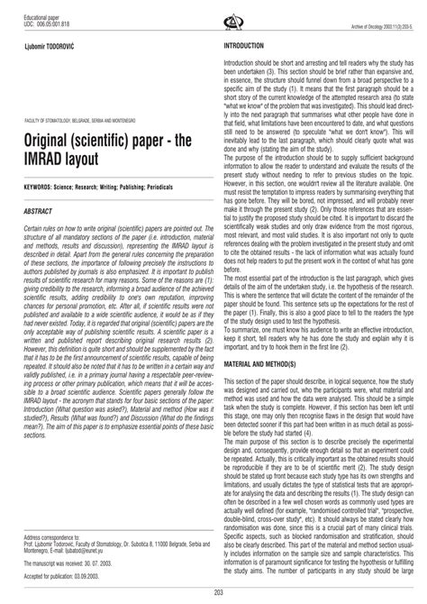 Pdf Original Scientific Paper The Imrad Layout