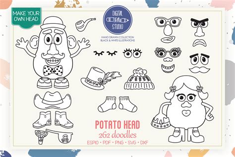 Potato Head Hand Drawn Graphic Mr And Mrs Paper Doll Outline Etsy