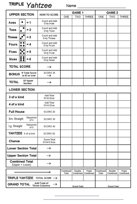 Free Printable Yahtzee Sheets Triple Yahtzee Yahtzee Score Sheets