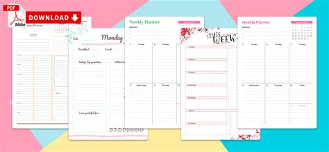 Printable Weekly Planner Templates - Download PDF