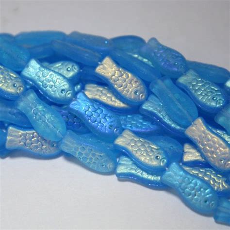 50 Czech Glass Fish Beads Aquamarine Ab Light Blue Ab 7 X Etsy