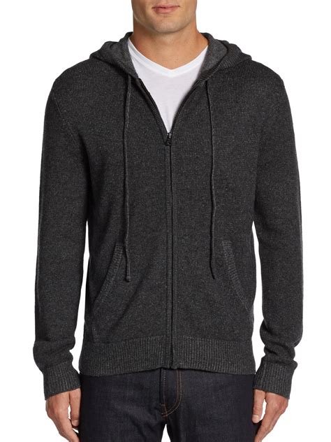 Vince Wool Cashmere Zip Front Hoodie In Gray For Men Lyst