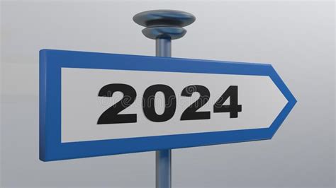 2024 Blue Street Sign Arrow On White Background 3d Rendering