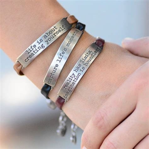 Choose leather bracelets in different types like cuff, wraparound, elasticated from men, look equally boho chic with ayesha's handsome brown leather cuff bracelets with metallic embellishments. INSPIRATIONAL MESSAGE LEATHER BRACELETS Dress your soul ...