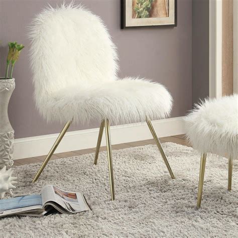 Contemporary White Faux Fur Accent Chair Bedroom Vanity