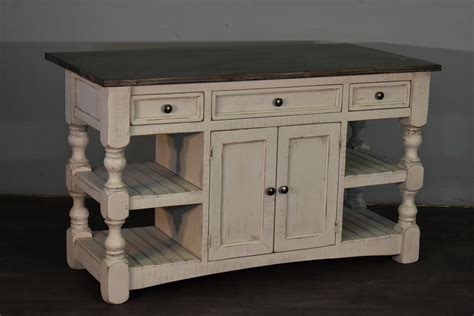 Distressed White Kitchen Island With Open Side Shelves And Etsy