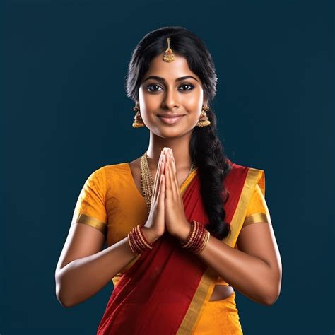 Premium Ai Image Sri Lankan Young Tamil Woman Greeting Ayubowan