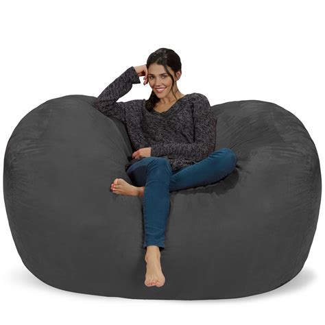 Chill Sack Bean Bag Chair Memory Foam Lounger With Microsuede Cover All Ages Ft Charcoal