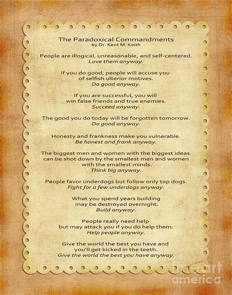 159 The Paradoxical Commandments Photograph By Joseph Keane