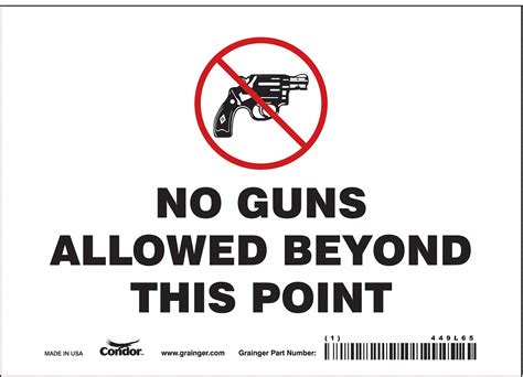 Condor Safety Sign No Guns Allowed Beyond This Point Sign Header No Header Vinyl 5 In X 7 In
