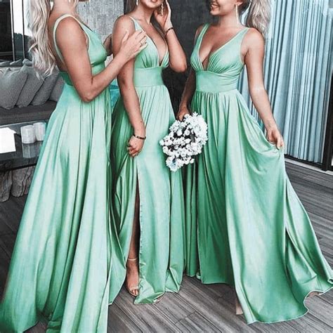 Superkimjo Mint Green Bridesmaid Dresses Long 2020 Satin A Line V Neck