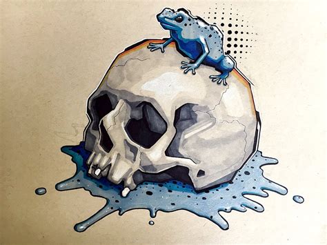 Sketch Of A Frog And Skull Illustration