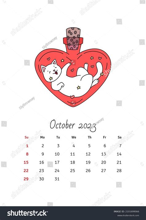 October 2023 Calendar Calendar Template Decorated Stock Vector Royalty