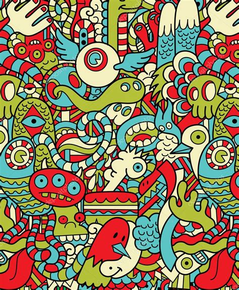 Seamless Hipster Doodle Monster Collage Pattern — Stock Vector © Mj