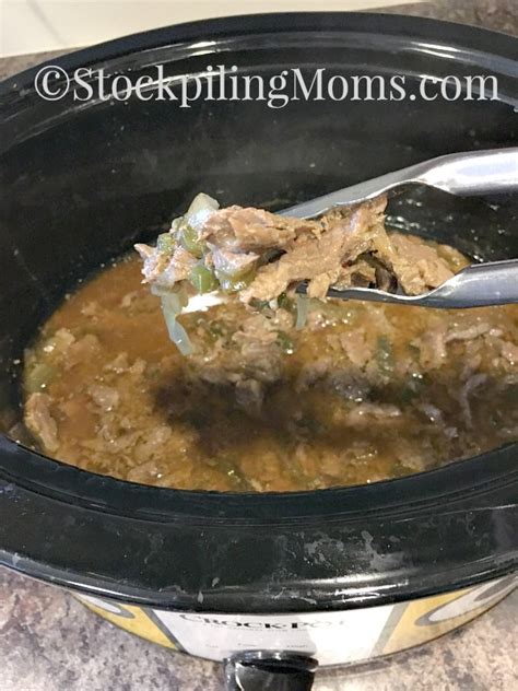 2½ to 3 pounds beef round steak 2 green peppers, sliced thin 1 onion, sliced thin 1 envelope dry italian dressing mix 2 c. Crockpot Philly Cheese Steak Recipe