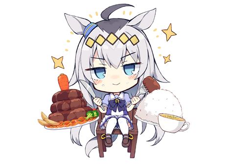 Animal Ears Anthropomorphism Aqua Eyes Blush Chibi Food Gray Hair Long