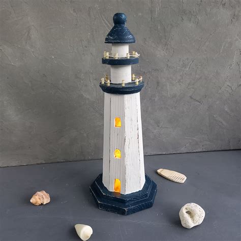 12 Wooden Lighthouse Decor With Led Light Batteries Etsy
