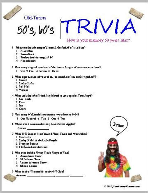 To take this quiz, read each question and write down your answer on a piece of paper before clicking the link. 50's 60's Trivia | Etsy in 2021 | Trivia for seniors ...