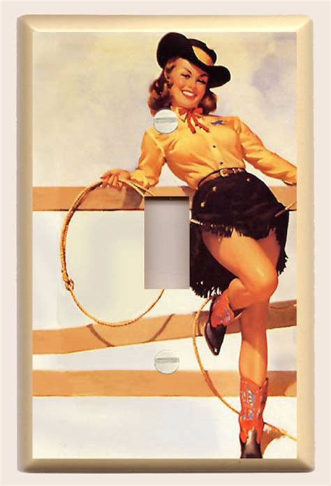 gil elvgren vintage cowgirl pin up fence rope single toggle