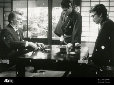 American Actor Robert Mitchum Japonese Actors Ken Takakura And James Shigeta In The Movie The