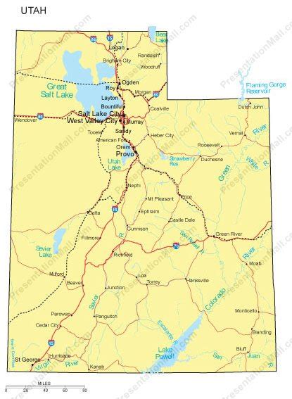 Utah Map Counties Major Cities And Major Highways Digital Vector