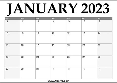 2023 January Calendar Printable