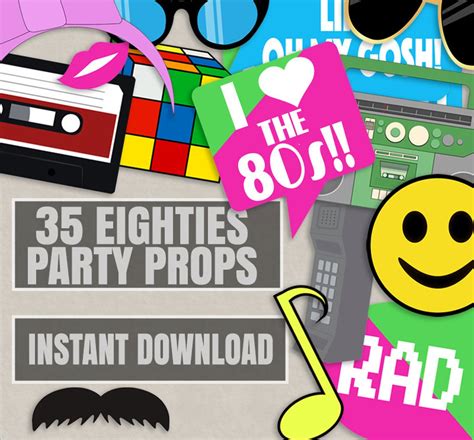 35 Eighties Printable Party Photo Booth Props 80s Photo Etsy Uk