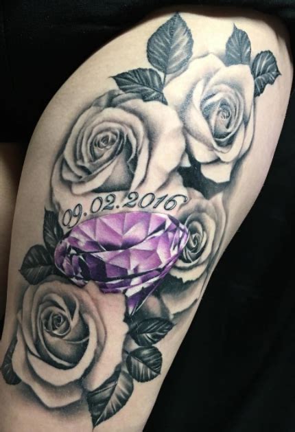 Realistic Diamond With Roses Tattoo Inkstylemag Diamond Tattoos