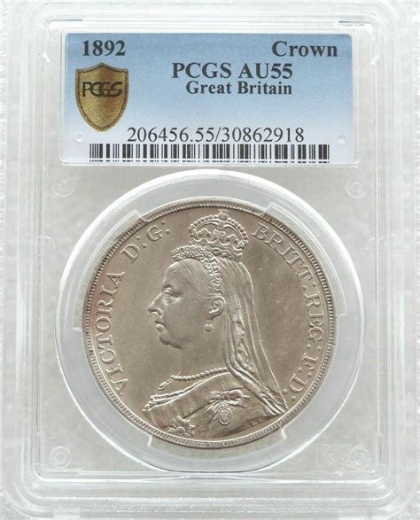 1892 Victoria St George And Dragon Silver Crown Coin Pcgs Au55