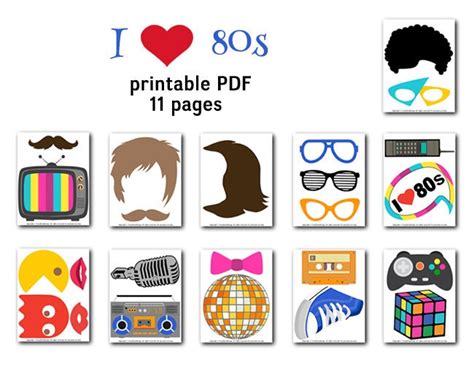 Instant Download 80s Photo Booth Props 1980s Party Etsy