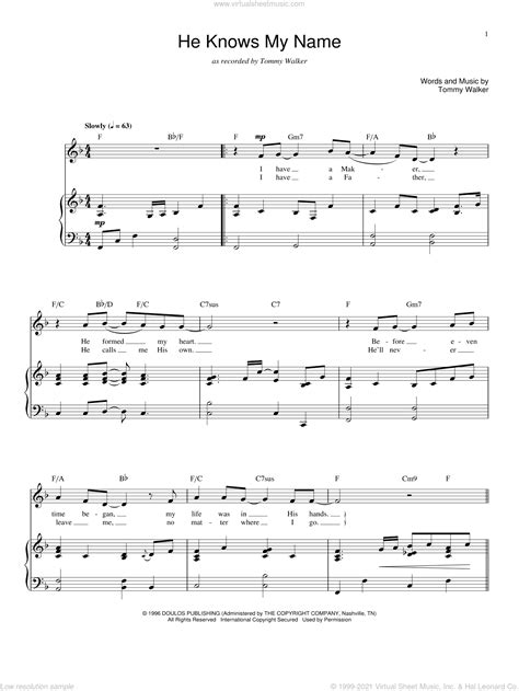 Walker He Knows My Name Sheet Music For Voice And Piano Pdf