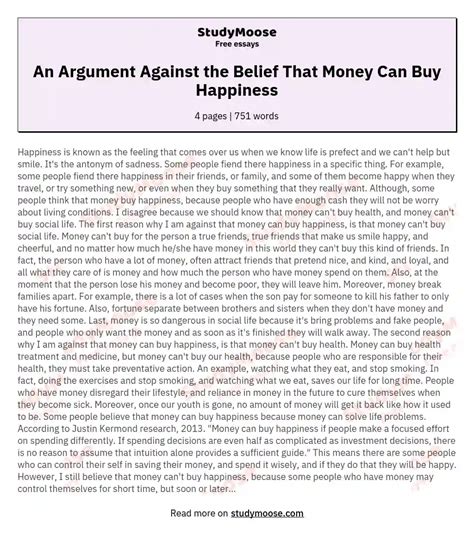 An Argument Against The Belief That Money Can Buy Happiness Free Essay