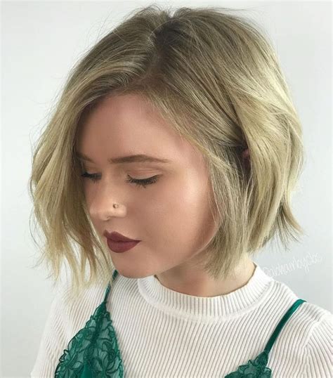 Chin Length Tousled Metallic Blonde Bob Hairstyles For Round Faces