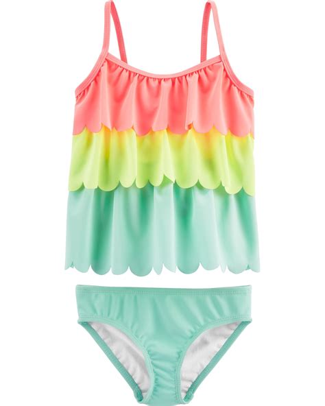 Oshkosh Neon Ruffle Tankini Shopping Outfit Swimwear Girls Ruffled