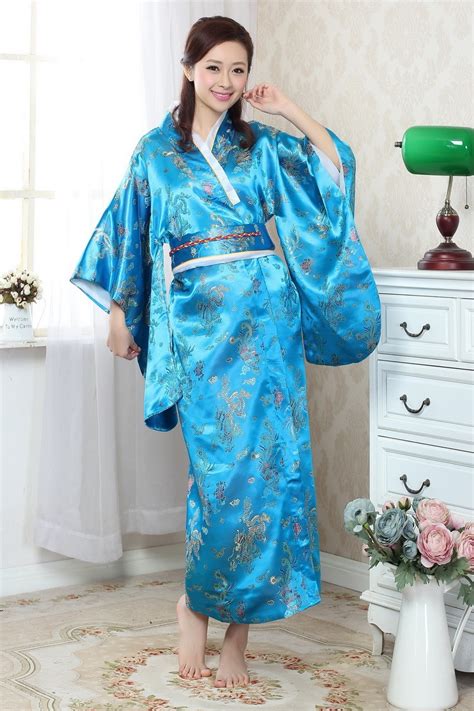 Free Shipping Vintage Japanese Women S Silk Satin Kimono Yukata Evening Dress Flower One Size