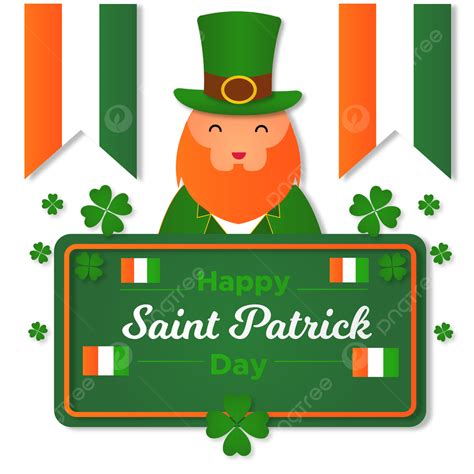 Saint Patrick S Day With Vertical Ireland Flag And Smiley Leprechaun On